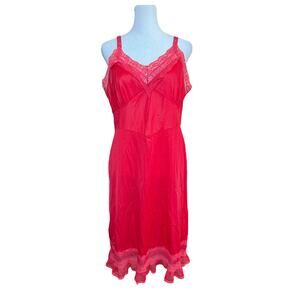 Kel Ray Slip Dress Womens 38 Vintage Lace Trim Red Coquette Ethereal Lolita 1950